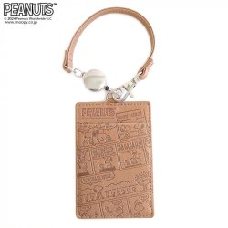 PEANUTS スヌーピー Fレザー(オールコミック)パスケース ブラウン
