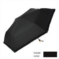 ニフティカラーズ 遮光フリルスレンダーミニ 晴雨兼用日傘 折傘 ブラック 2384BK
