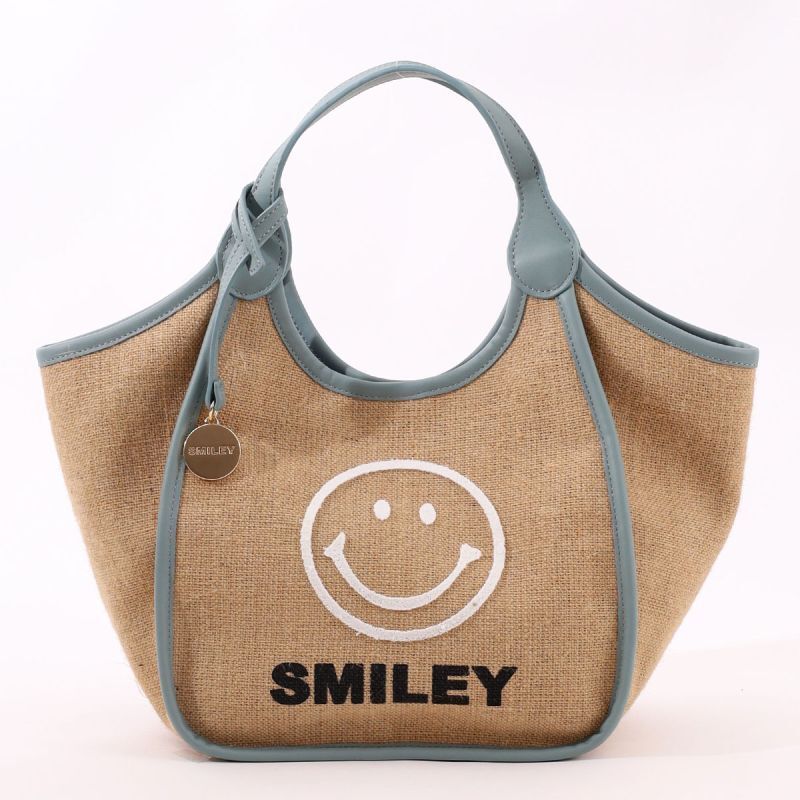 【クーコ COOCO】SMILEY 麻×ブラシ刺繍 トートバッグ「通販百貨 Happy Puppy」
