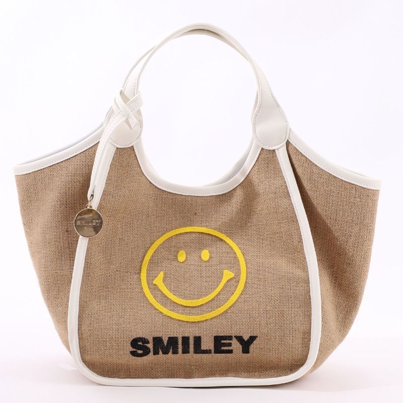 【クーコ COOCO】SMILEY 麻×ブラシ刺繍 トートバッグ「通販百貨 Happy Puppy」