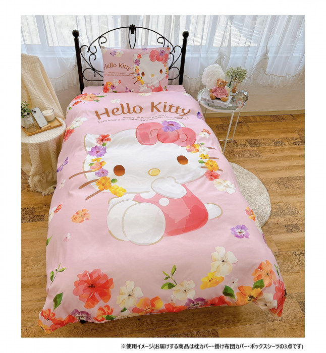 水彩ハローキティ絵羽布団カバー3点セット シングル SS-21-201-56